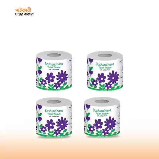 Bashundhara Toilet Tissue Regular White (4Rolls) Combo Pack বসুন্ধরা টয়লেট টিস্যু রেগুলার হইট (4 রোলস) কম্বো প্যাক | Bashundhara Toilet Tissue Regular White (4Rolls) - Image 1