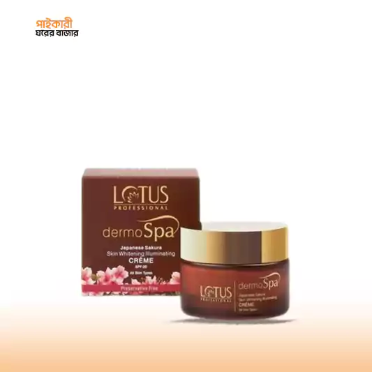 Lotus Herbals Dermo Spa Japanese Sakura Skin Whitening and Illuminating Day Cream With SPF 20 (50gm) লোটাস হার্বালস ডার্মো স্পা জাপানি সাকুরা স্কিন হোয়াইটনিং অ্যান্ড ইলুমিনেটিং ডে ক্রিম উইথ এসপিএফ ২০ (৫০ গ্রাম) | Lotus Herbals Dermo Spa Japanese Day Cream - Image 1