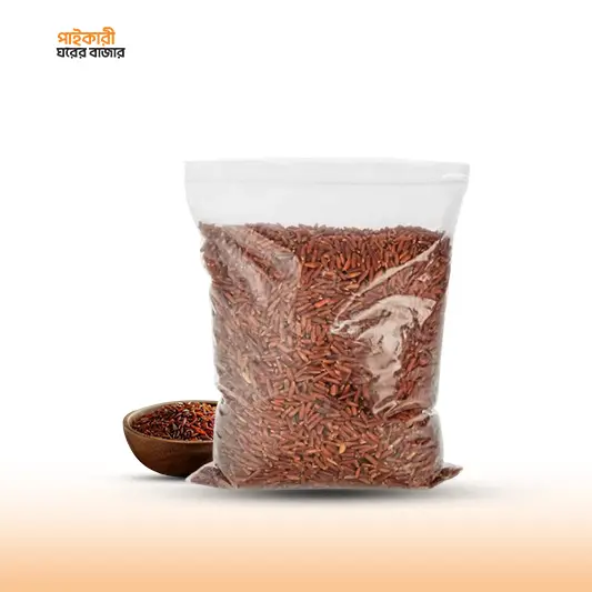 একটি প্যাকেট ও একটি বাটিতে লাল চাল – দেশি ঘরানার স্বাস্থ্যকর ধান্য